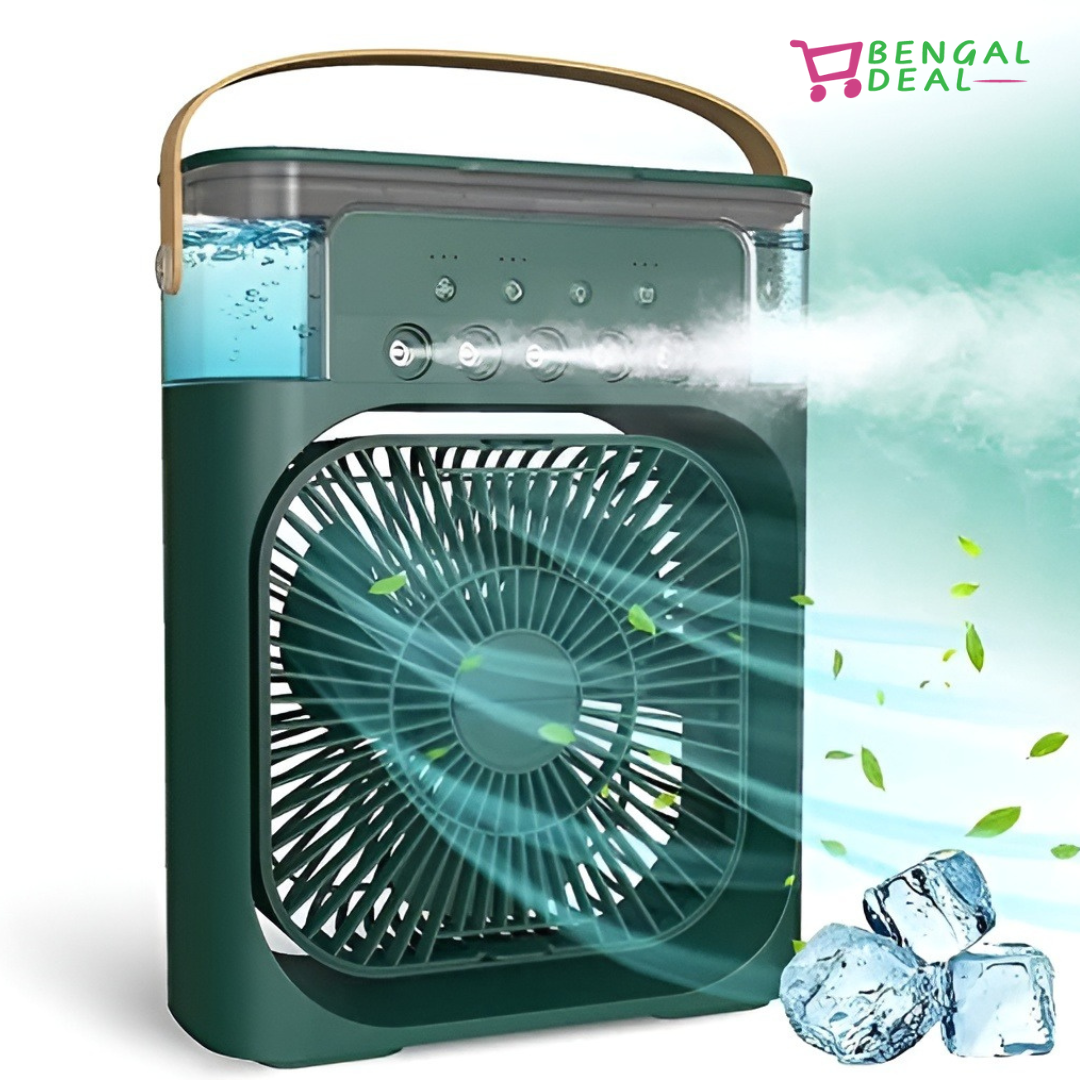 3 In 1 Portable Fan USB Personal Air Cooler Mini Air Conditioner | Compact USB Desk Air Conditioner Fan: 7-Color LED, 3 Speeds, 3 Spray Modes & Timer for Home, Office & Travel-Code: TLH