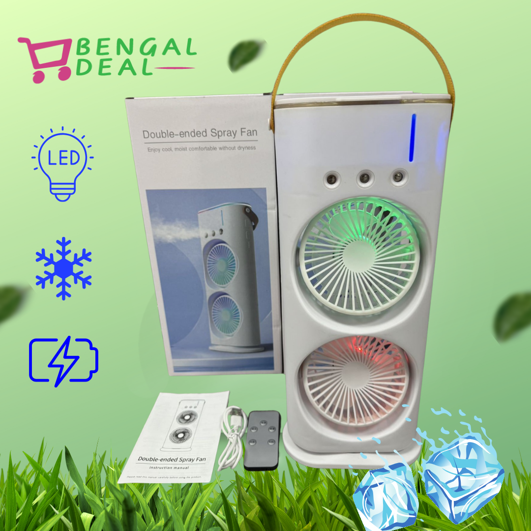 Rechargeable dual head mist cooling fan | Double-ended spray fan | portable humidifier fan with Adjustable Speeds | Air conditioner household small air cooler hydro cooling portable air adjustment.