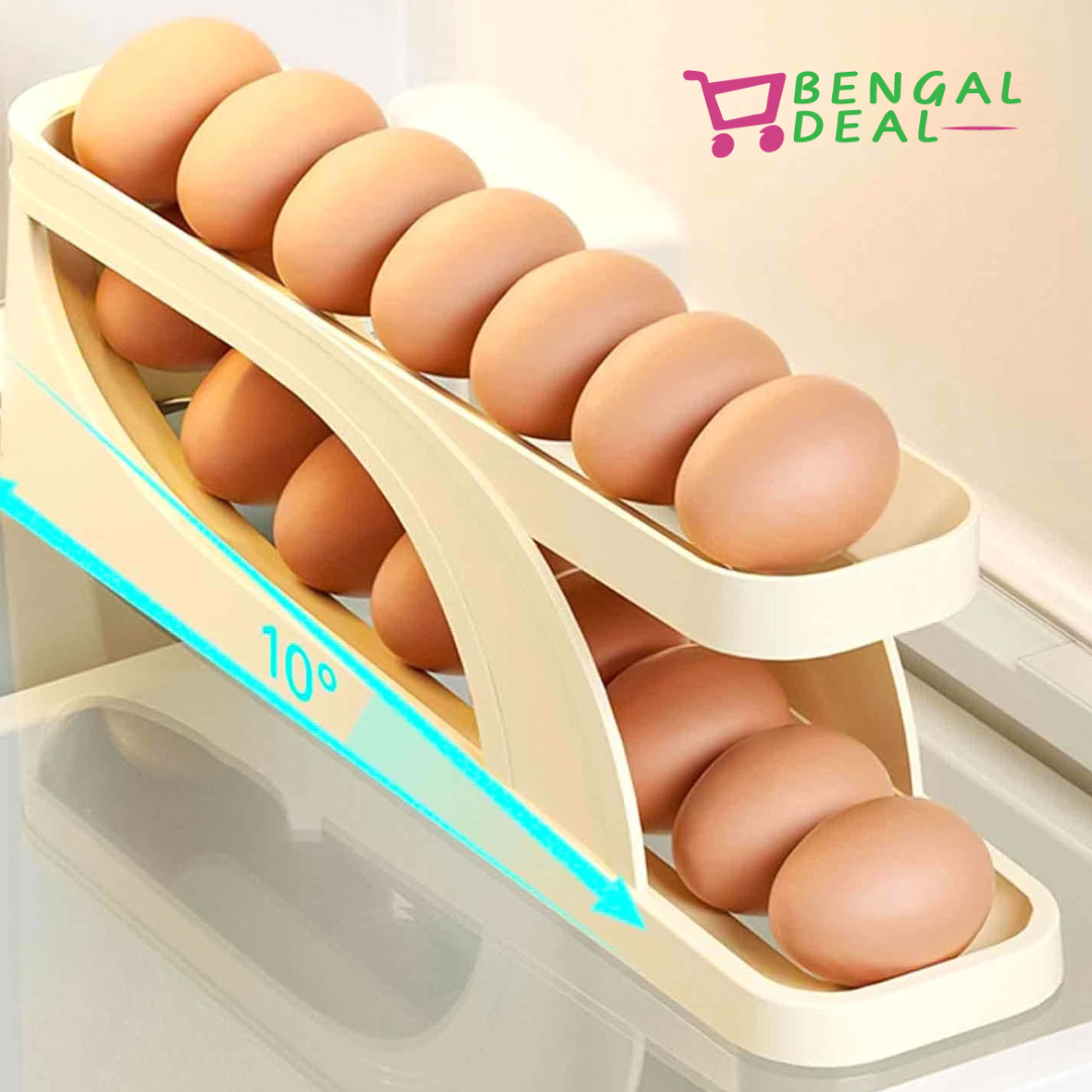 Refrigerator Egg Dispenser Tray | Space Saving Automatic Roll-Down Egg dispenser | Slide Egg Storage Box | Refrigerator Side Door Storage Box | Automatic Scrolling Egg Holder Tray